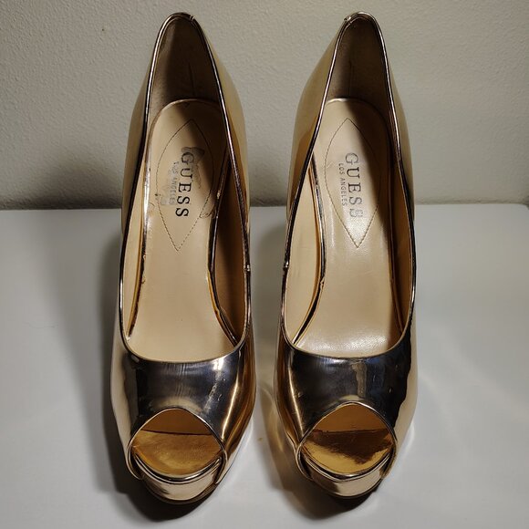 Gorgeous Guess Los Angeles Rose Gold Peep Toe Stiletto's Heels Pumps - Picture 6 of 10
